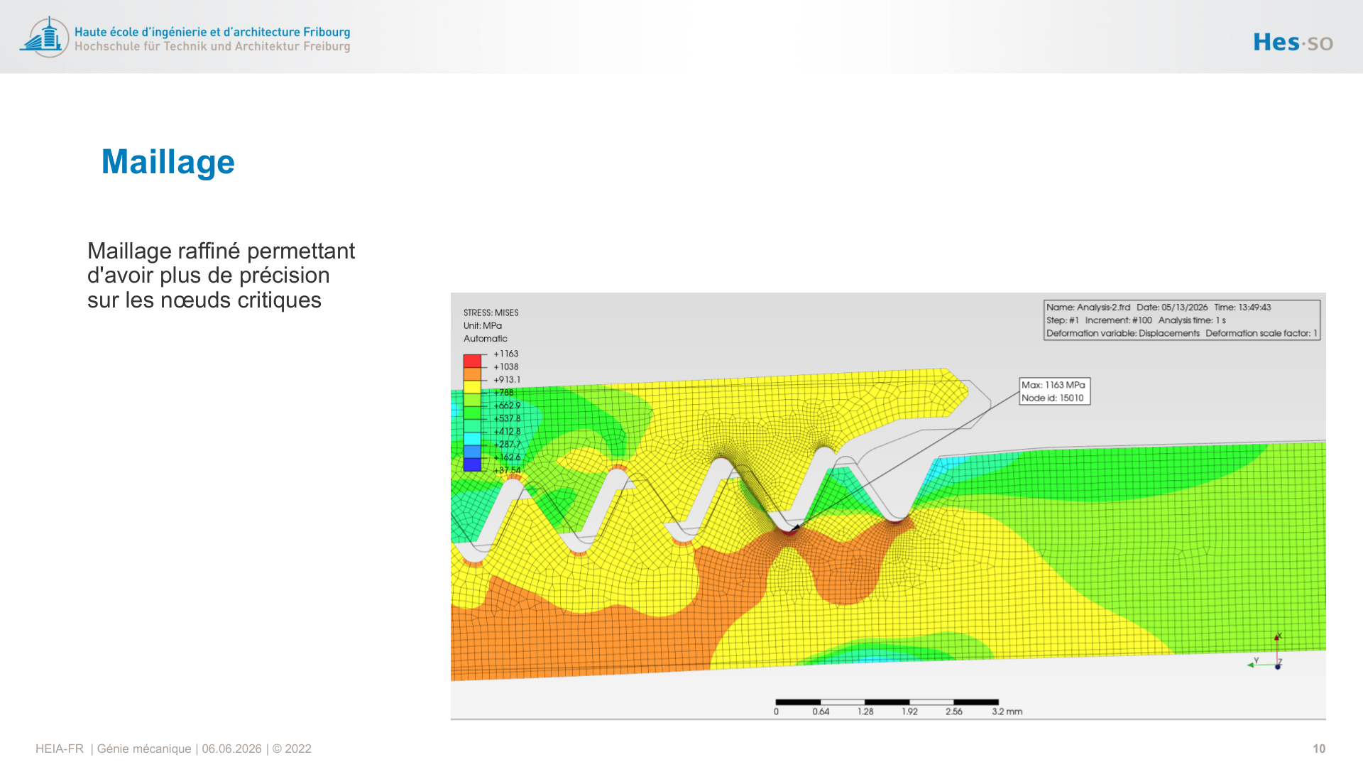 Simulation FEM – carte de contraintes Von Mises sur filets